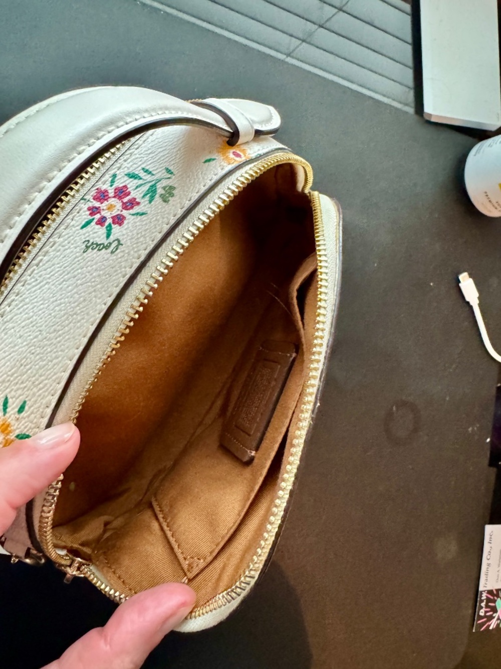 Coach White Leather Floral Top Handle (detachable long strap) Purse - Picture 6 of 7